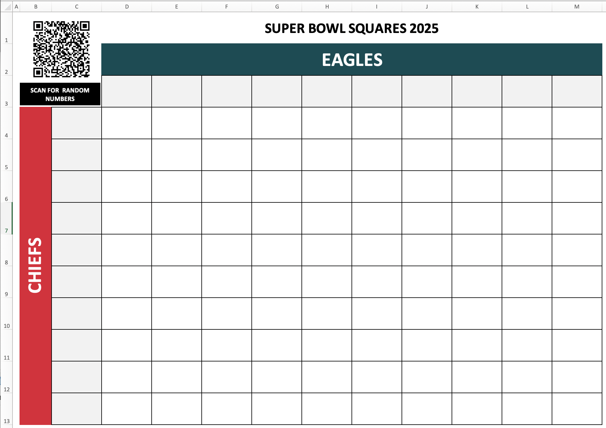 Super Bowl Football Squares Template 50 Pinterest