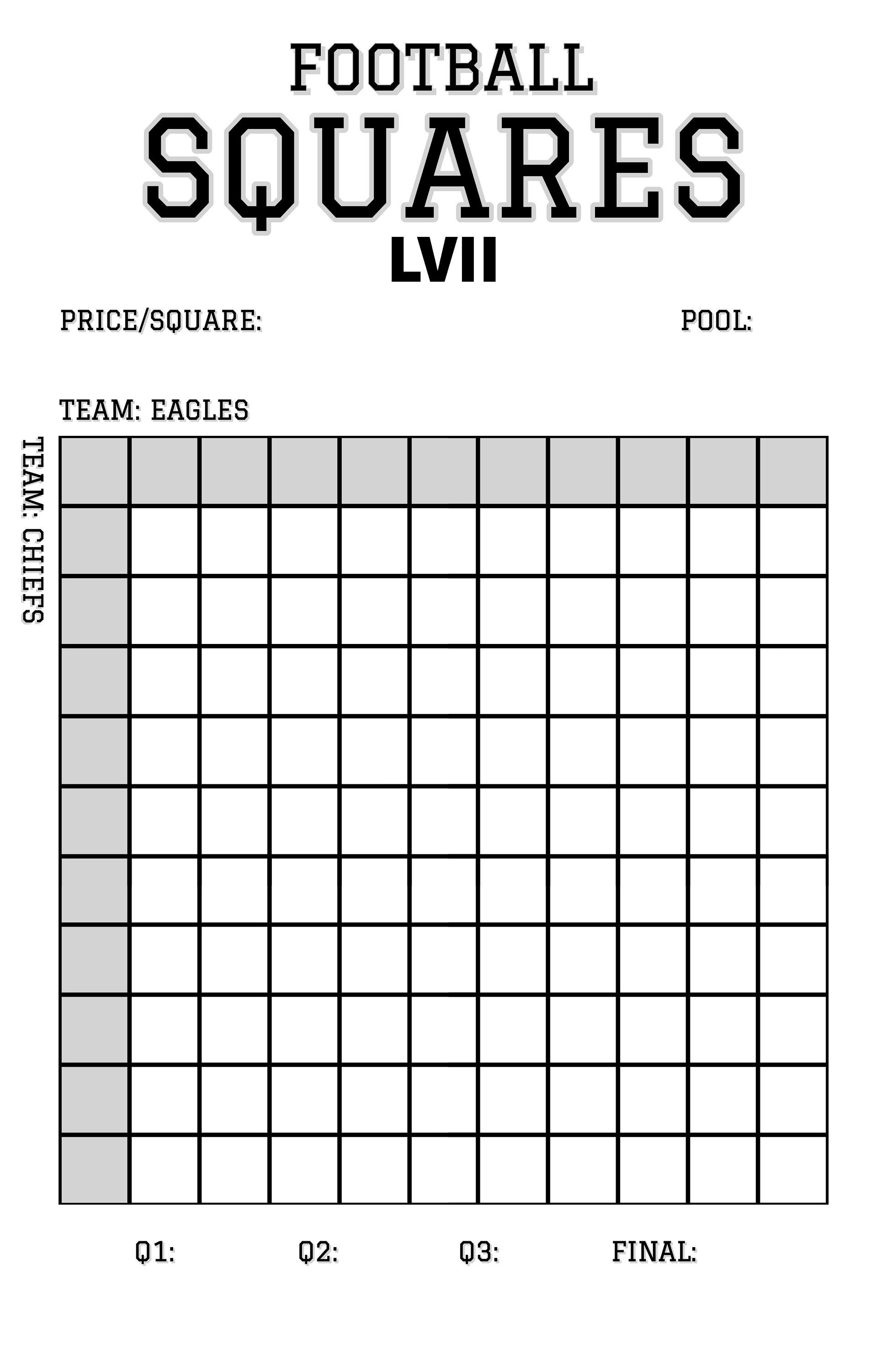 Super Bowl Squares Template Printable 2025 Pool Squares Football