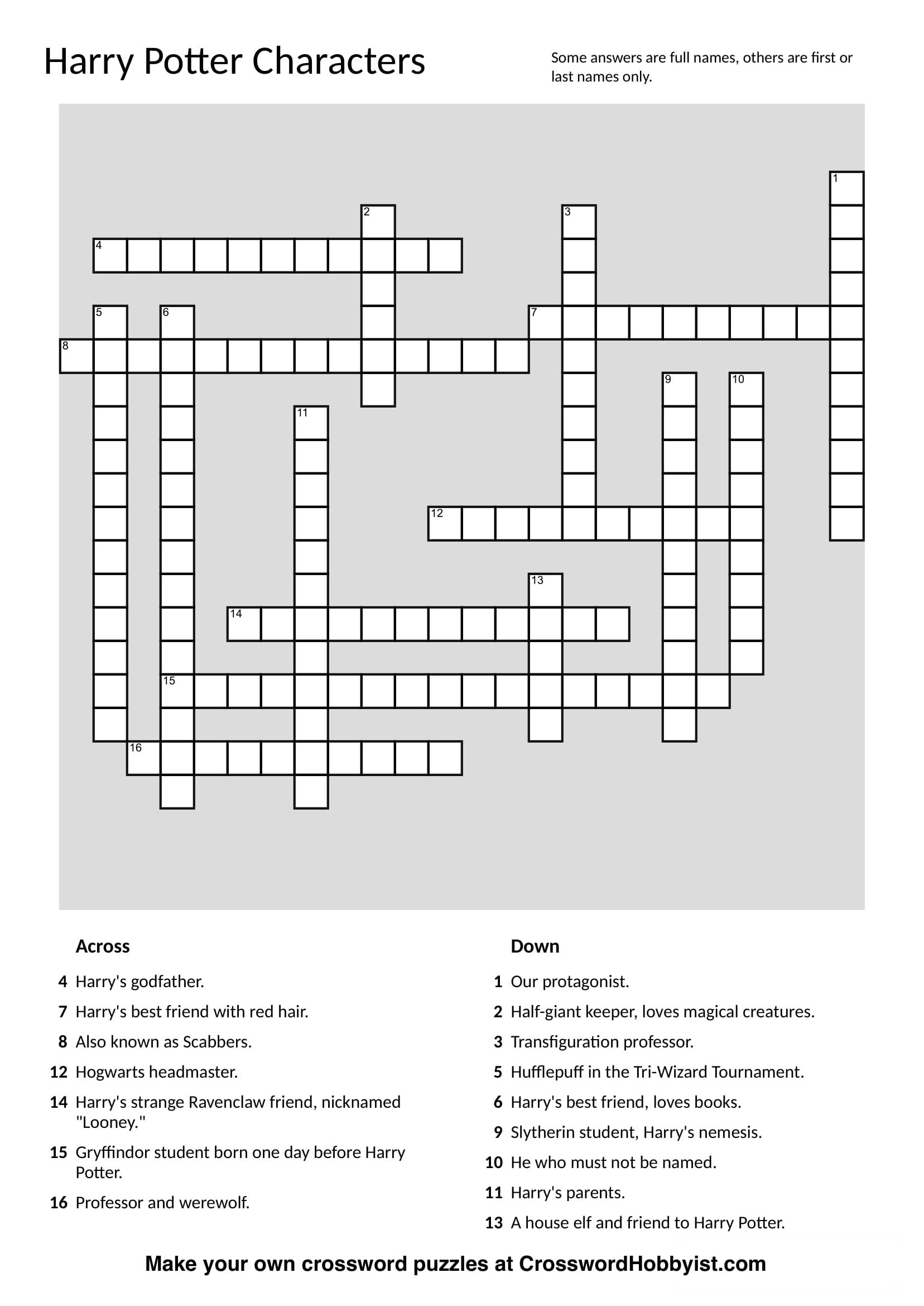 This Harry Potter Characters Crossword Puzzle Was Made At Free Make