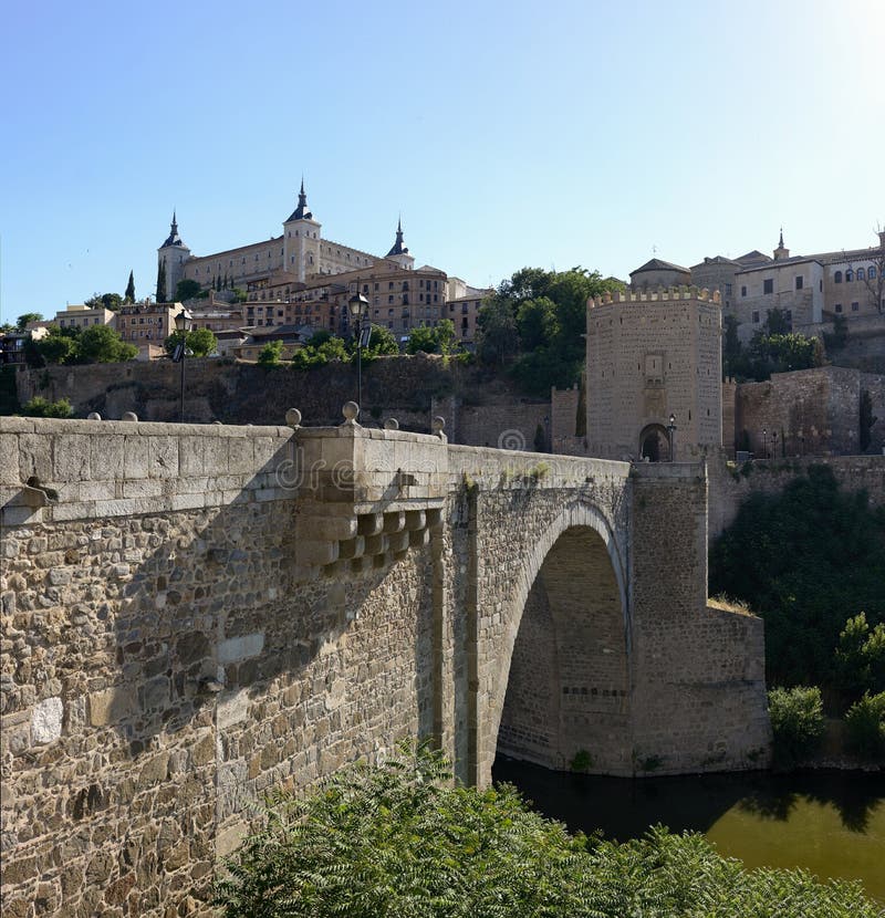 Tower Of The Alcantara Bridge Toledo Castilla La Mancha Spain Stock