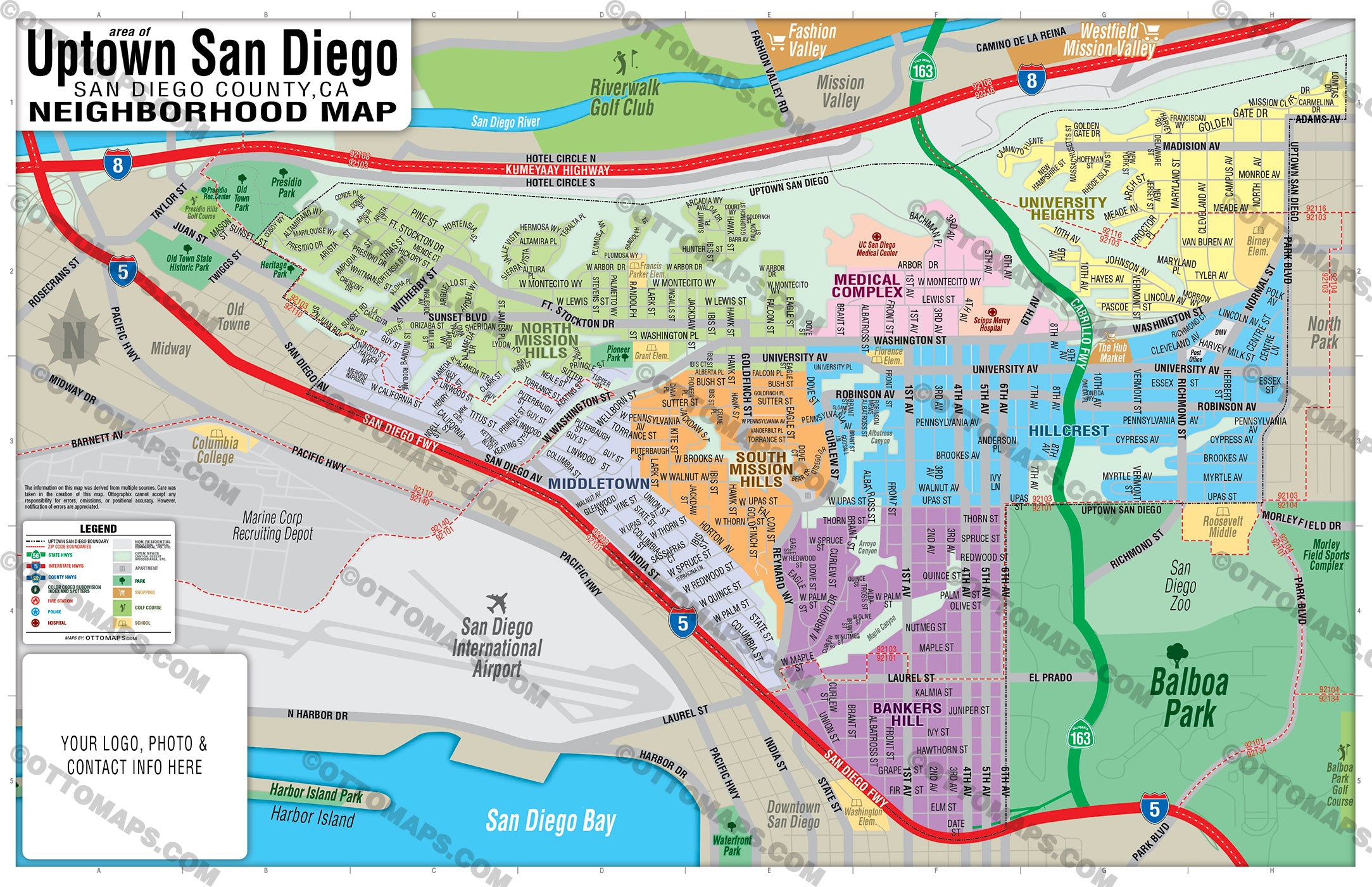 Uptown San Diego Neighborhood Map Otto Maps