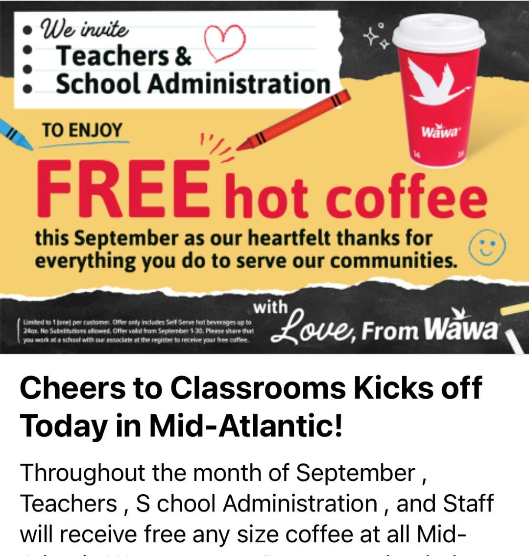 Wawa Free Coffee Teachers 2025 Renee Doralynne