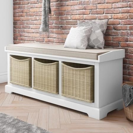 White Hallway Bench With Storage Baskets Elms Furniture123